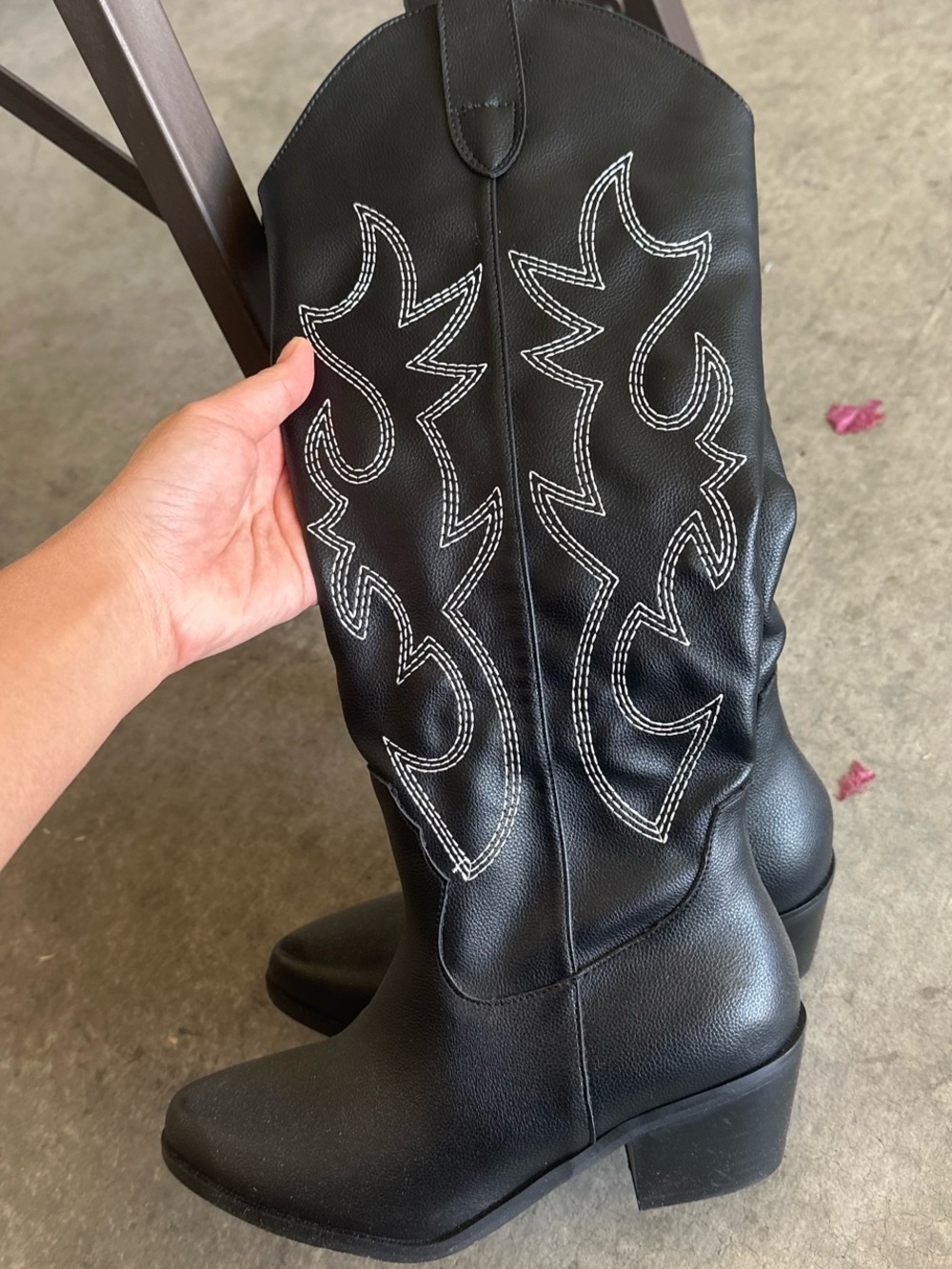 Women's Black Western Stitch-Accent Mid-Calf Boots